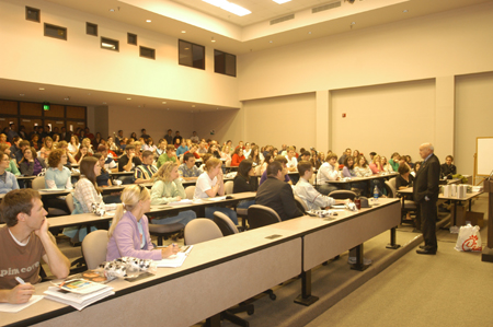 Chick-fil-A founder Truett Cathy talks to Union students during his Nov. 1 visit to campus. - Photo by Morris Abernathy