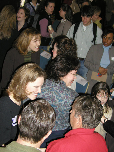Heather Mercer and Dayna Curry greet the Union community after the chapel service.
 - Photo by Cam Tracy