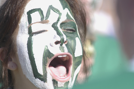 Freshman Katie Morgan displays her Kappa Delta colors at the Greek Olympics. - Photo by Kathleen Murray