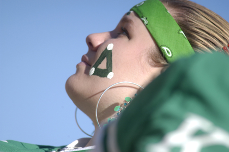 Sophomore Danielle Dissell puts on her game face for Kappa Delta during the Greek Olympics. - Photo by Kathleen Murray