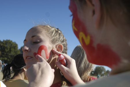 The ladies of Chi Omega put on their war paint during the Greek Olympics. - Photo by Kathleen Murray