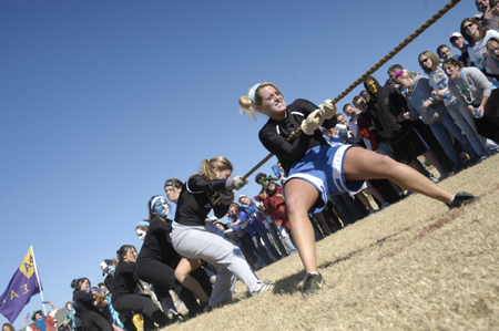 The Zetas dig in during the tug of war at the Greek Olympics. - Photo by Kathleen Murray
