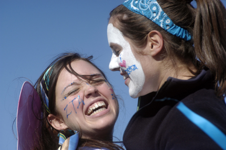 Zetas Jennifer Tharp and Amy Reinhart celebrate during the Greek Olympics. - Photo by Kathleen Murray