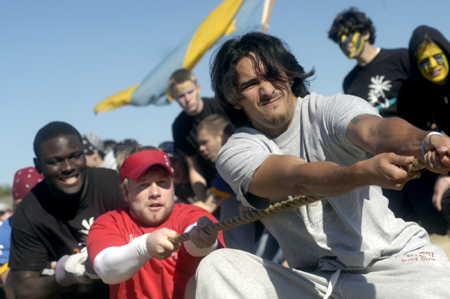 Senior William Gibbs leads the ATOs in the tug-of-war during The Greek Olympics. - Photo by Kathleen Murray