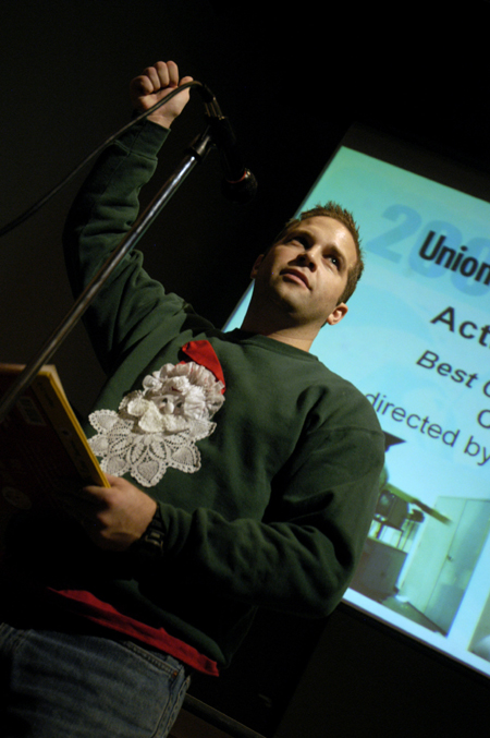 Former Director of Student Programs Mark VanderHaar returned to Union to present the Acting Awards during the Third Annual Union Student Film Festival. - Photo by Kathleen Murray