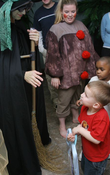Kyle Raines and Kim Kurz greet audience members after a performance of the children's play <i>Hansel and Gretel</i>. - Photo by Kyle Kurlick