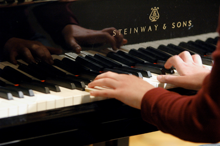Freshman Jessica Vanderpool played the piano in the Jazz Band Concert in Hartley Hall. - Photo by Brad Moore