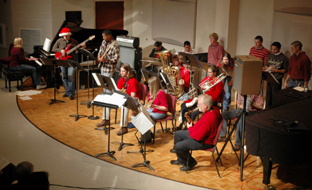 The Jazz Band performed with Christmas spirit during their semester concert in Hartley Hall. - Photo by Brad Moore