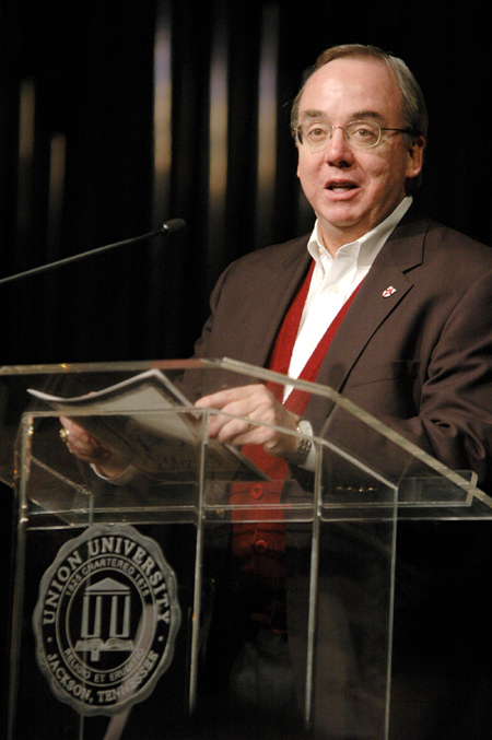 President Dockery welcomes the community to <em>A Union Christmas</em>. - Photo by Brad Moore