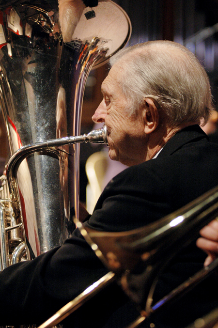 Former Union faculty member Charles Huffman played the tuba with the Jackson Symphony during <em>A Union Christmas</em>. - Photo by Brad Moore