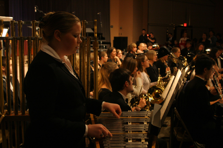 Lindsay Wood played the bells during <em>A Union Christmas</em>. - Photo by Kyle Kurlick