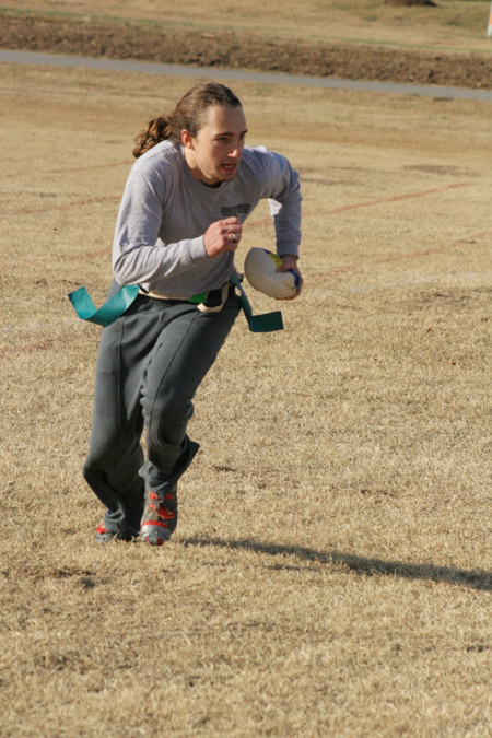 Sophomore D.L. Fruge takes off during the Young Alums' Turkey Bowl. - Photo by Kyle Kurlick