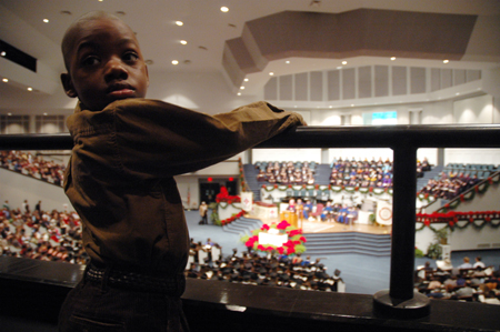 A future Unionite enjoys the view from the balcony during fall graduation at West Jackson Baptist Church. - Photo by Kristen Nicole Sayres