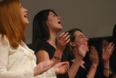 The Gospel Choir performed during the Sandra McCracken Homecoming chapel service. - Photo by Kristen Nicole Sayres