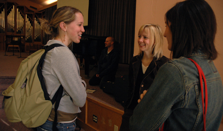 Students got a chance to fellowship with recording artist Sandra McCracken after the Homecoming week chapel service. - Photo by Kristen Nicole Sayres