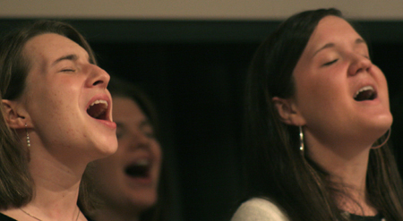 The Gospel Choir performed during the Sandra McCracken Homecoming chapel service. - Photo by Kyle Kurlick