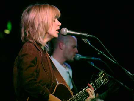 Sandra McCracken and husband Derek Webb sing a final song during the Homecoming Coffeehouse. - Photo by Brad Moore