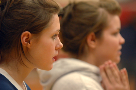 Magen Thomas and Sally Goulooze watch as their fellow ZTAs compete in a wild and wacky game. - Photo by Brad Moore
