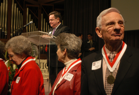 The Class of 1956 were recognized for their 50-year reunion during the Homecoming chapel. - Photo by Heather Phillips