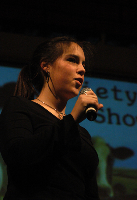 SAC President Sai Fellows introduced the next act during the 2006 Variety Show. - Photo by Heather Phillips