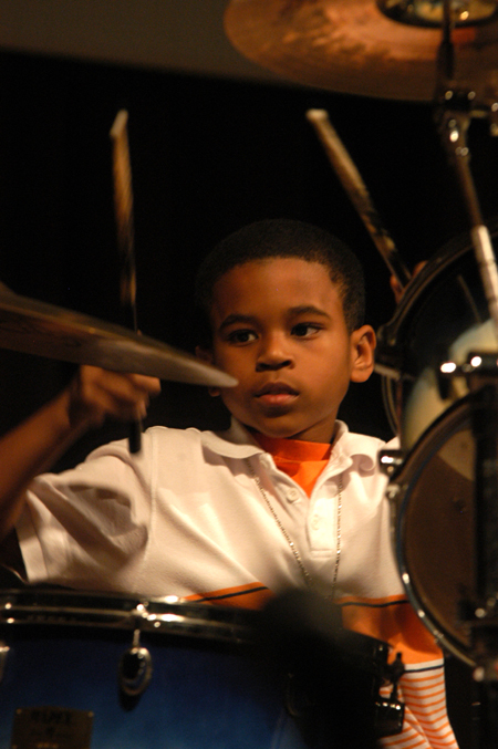 Drumming prodigy Marcus performed during the Variety Show. - Photo by Heather Phillips
