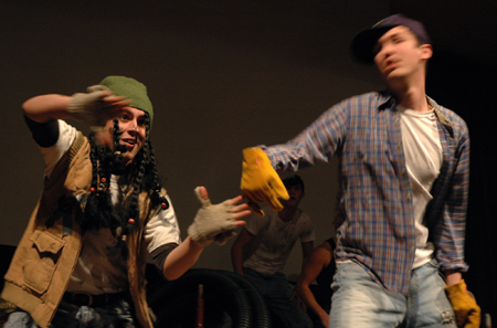 Bryan Spillman and Ross Barnes perform with Lamda Chi during the Variety Show.  Lambda Chi ended up winning the small group category. - Photo by Kristen Nicole Sayres