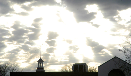 An interesting perspective of Miller Tower and the sky from the south side of the Barefoot Student Union Building.  - Photo by Stephanny Rodriguez