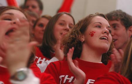 Junior Emily Staats shows her Bulldog spirit during the Homecoming game against Mountain State. - Photo by Kristen Nicole Sayres