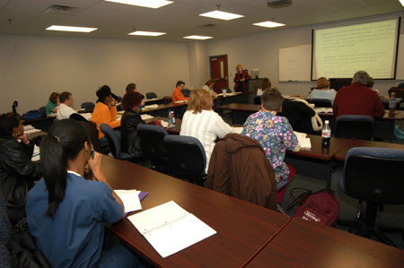Sherry Hickey, professor of nursing, leads a RN to BSN class on the Germantown campus. - Photo by Morris Abernathy