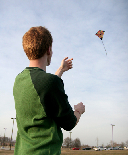 Alan Knox keeps his kite aloft on a warm and windy February day at Union. - Photo by Kyle Kurlick