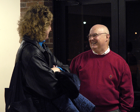 Coach Blackstock fellowships with former Lady Bulldog Catherine Peek Kwasigroh ('90) at a reunion during Homecoming 2006. - Photo by Stephanny Rodriguez