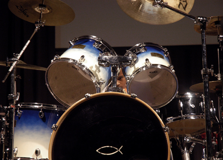 Drumming prodigy Marcus could hardly be seen from behind his drum set during the Variety Show. - Photo by Stephanny Rodriguez