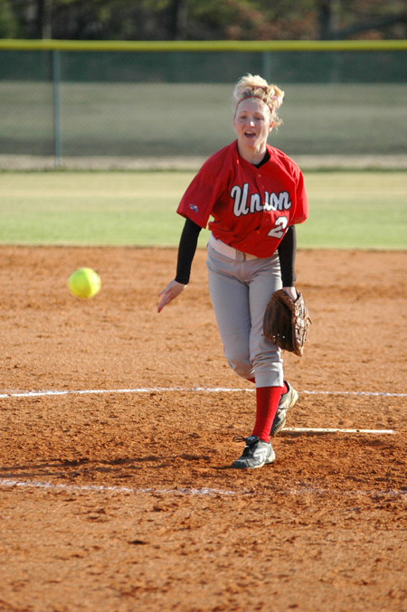 Senior pitcher Mary Kosco delivers a pitch during a home game at Union. - Photo by Brad Moore