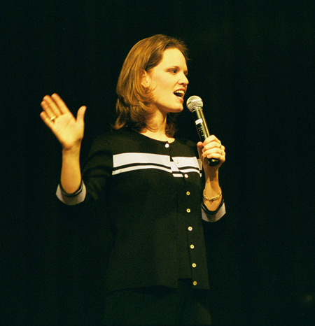 Afghan Missionary Heather Mercer describes her call to the mission field during the chapel service. - Photo by Jim Veneman