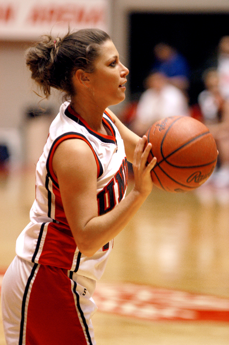 Senior guard Jennifer Henson takes a three point shot during a Union game in the NAIA National Tournament. - Photo by Brad Moore