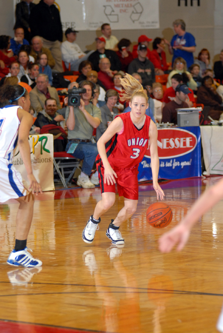 Crystal Eason (3) drives down court during the NAIA Women's Basketball National Championship Game.  - Photo by Morris Abernathy