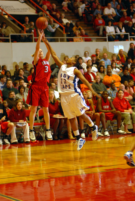 Crystal Eason (3) puts up a 3-pointer during the NAIA Women's Basketball National Championship Game.  - Photo by Morris Abernathy