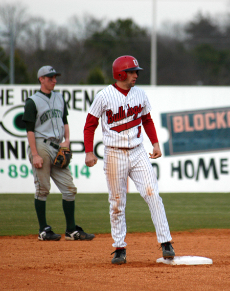 Freshman catcher Allen Williams waits for his sign as he gets ready to take his lead at second base. - Photo by Steven Aldridge