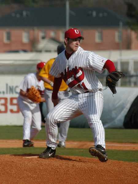 Freshman Evan Dyer delivers a pitch during the Bulldog's win over Mid-Continent College (Ky.). - Photo by Steven Aldridge