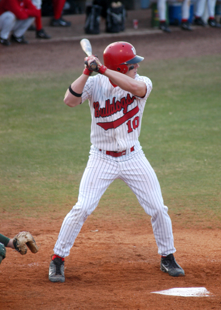 Sophmore Jud Powers steps in the box in an at bat during Union's sweep of Huntington (Ind.). - Photo by Steven Aldridge