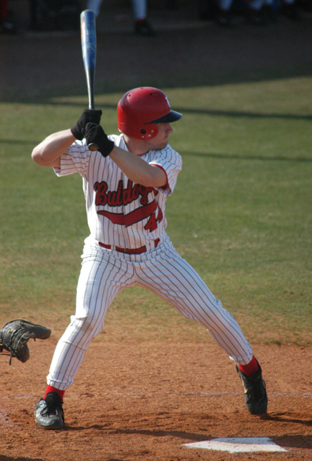 Junior catcher Zach Lowery waits on the next pitch during Union's victory over Huntington (Ind.). - Photo by Steven Aldridge
