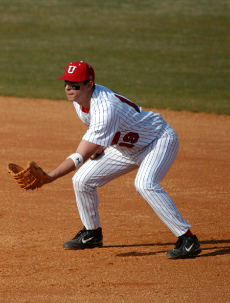 Sophmore Andrew Maddox gets in his defensive position at first base. - Photo by Steven Aldridge