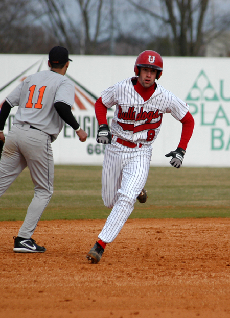 Freshman Allen Williams rounds second during Union's win over Union College (Ky.). - Photo by Steven Aldridge