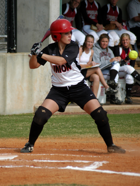 Sohomore Candace Cross lays off a pitch high and inside during a Union win over Cumberland. - Photo by Steven Aldridge