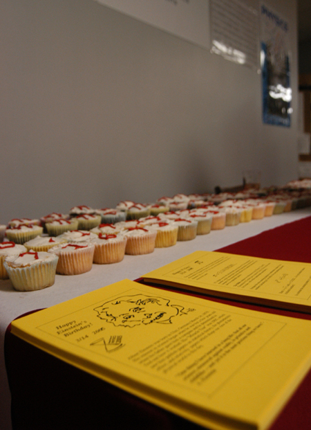 Students celebrated Einstien's birthday and Pi Day by handing out cupcakes displaying multiple digits of pi. - Photo by Heather Phillips