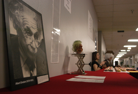 Students celebrated Einstien's birthday and Pi Day by handing out cupcakes displaying multiple digits of pi and by having an Einstein look-a-like contest. - Photo by Heather Phillips