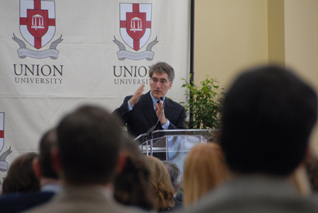 Robert George, the McCormick Professor of Jurisprudence at Princeton University and Director of the James Madison Program in American Ideals and Institutions, spoke about the judicial nomination process and the changing U.S. Supreme Court during the Eighth Annual Union Forum. - Photo by Morris Abernathy