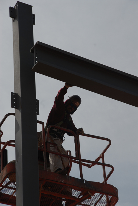 The Union community enjoyed watching the beginning stages of the steel structure for Roy L. White Hall dring late March and early April of 2006. - Photo by Morris Abernathy