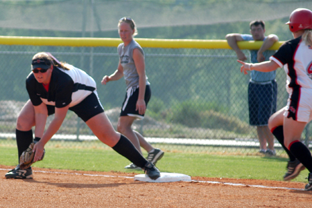 Senior first baseman records a putout in Union's win over Martin Methodist. - Photo by Steven Aldridge