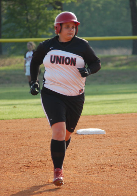Junior Kristen Kolter rounds second base during following a homerun in Union sweep of Martin Methodist. - Photo by Steven Aldridge